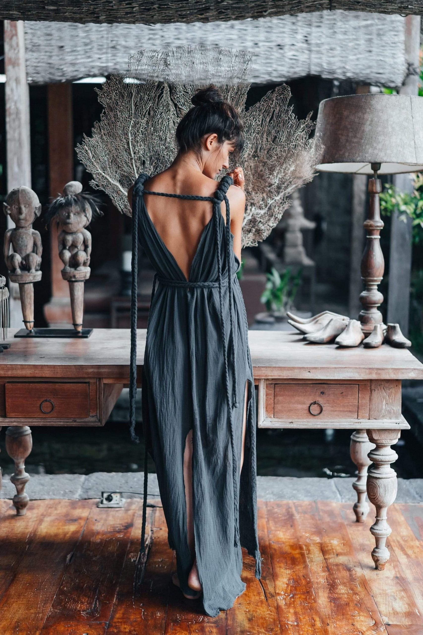 Navy Adjustable Multi Dress Greek Goddess Summer Organic