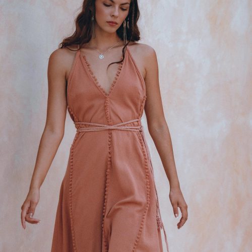 Boho Bridesmaid Dress Goddess Dusty Pink Open Back