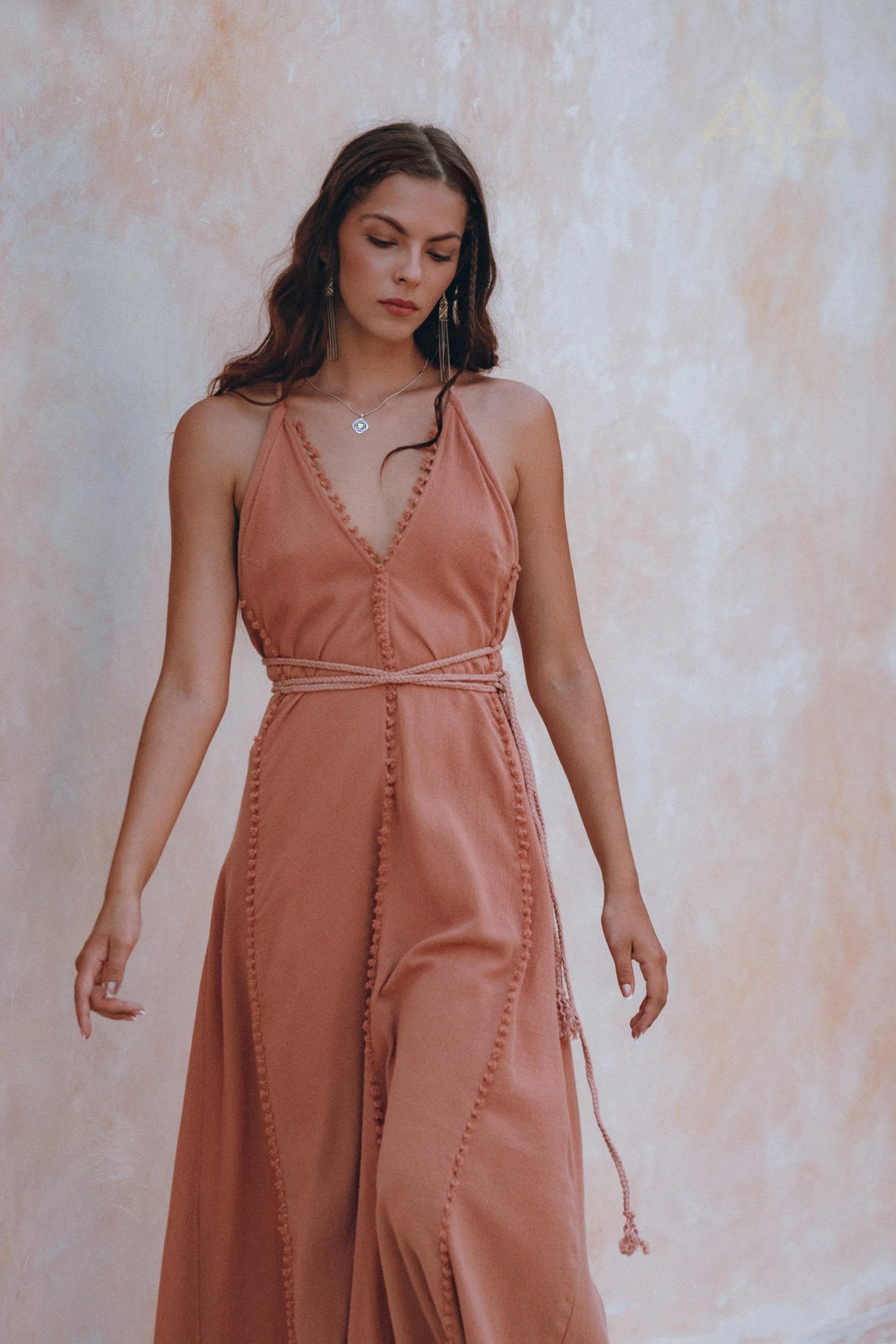 Boho Bridesmaid Dress Goddess Dusty Pink Open Back