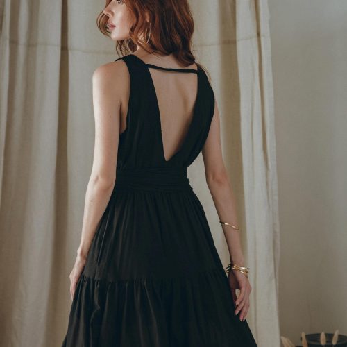 Black Goddess Dress Bohemian Deep V Vintage Boho