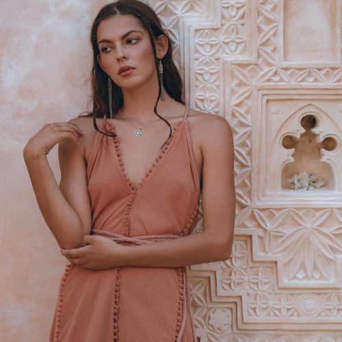 Boho Bridesmaid Dress Goddess Dusty Pink Open Back