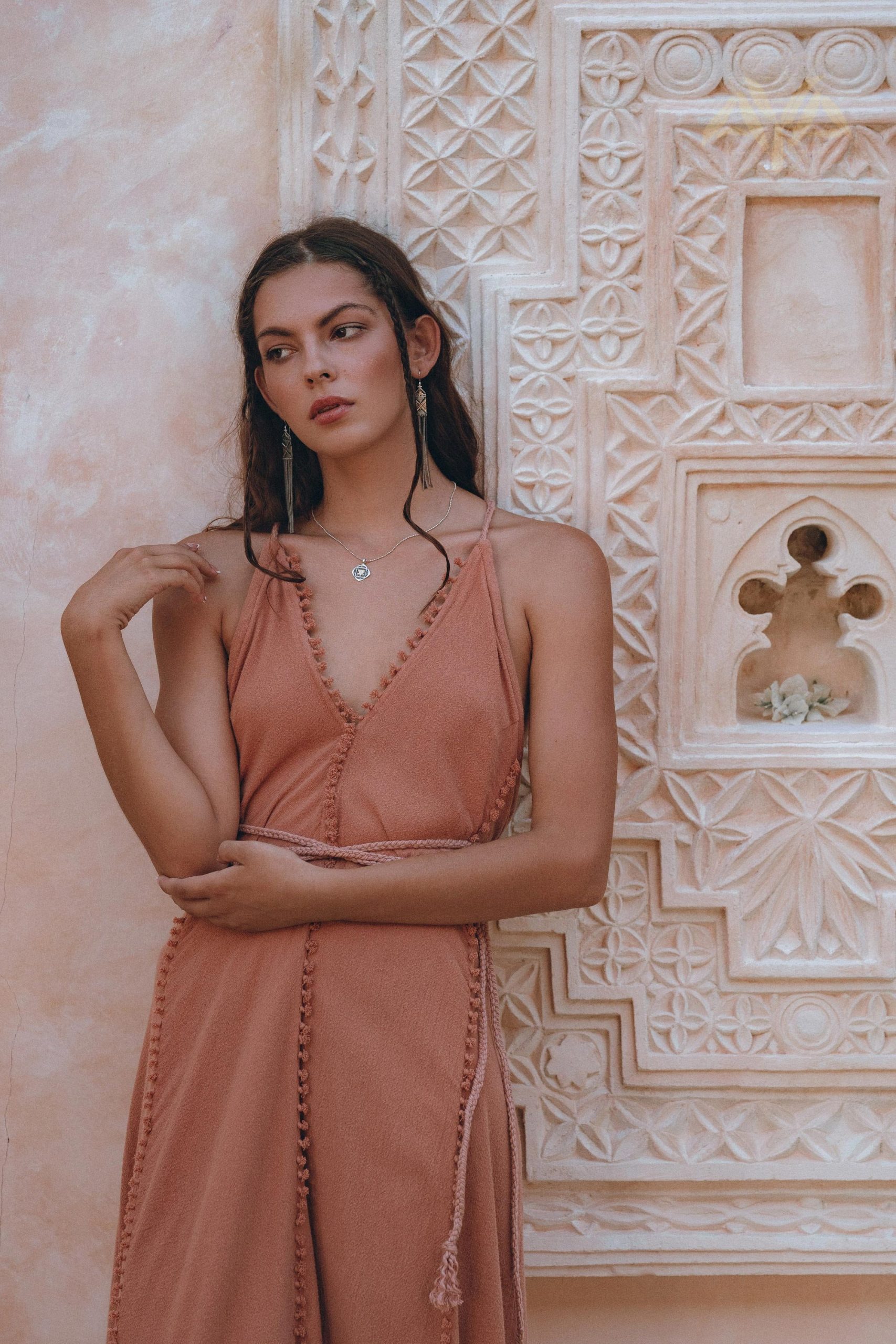 Boho Bridesmaid Dress Goddess Dusty Pink Open Back