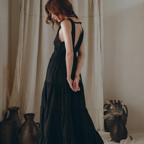 Black Goddess Dress Bohemian Deep V Vintage Boho