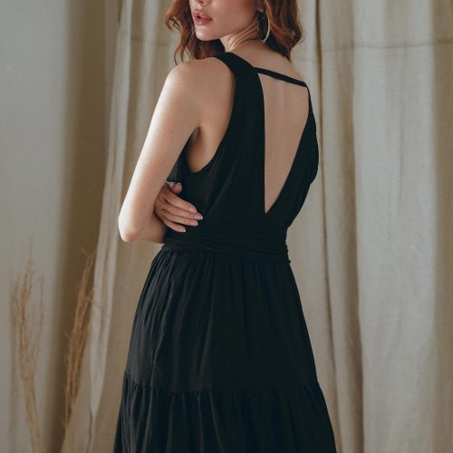 Black Goddess Dress Bohemian Deep V Vintage Boho