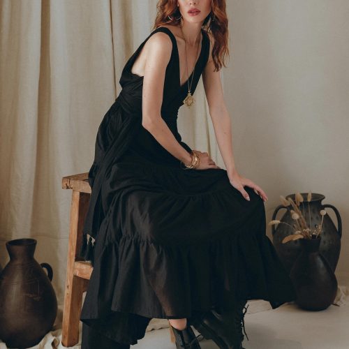 Black Goddess Dress Bohemian Deep V Vintage Boho