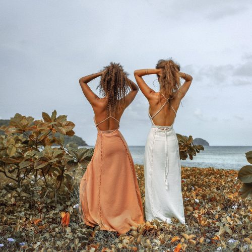 Boho Bridesmaid Dress Goddess Dusty Pink Open Back