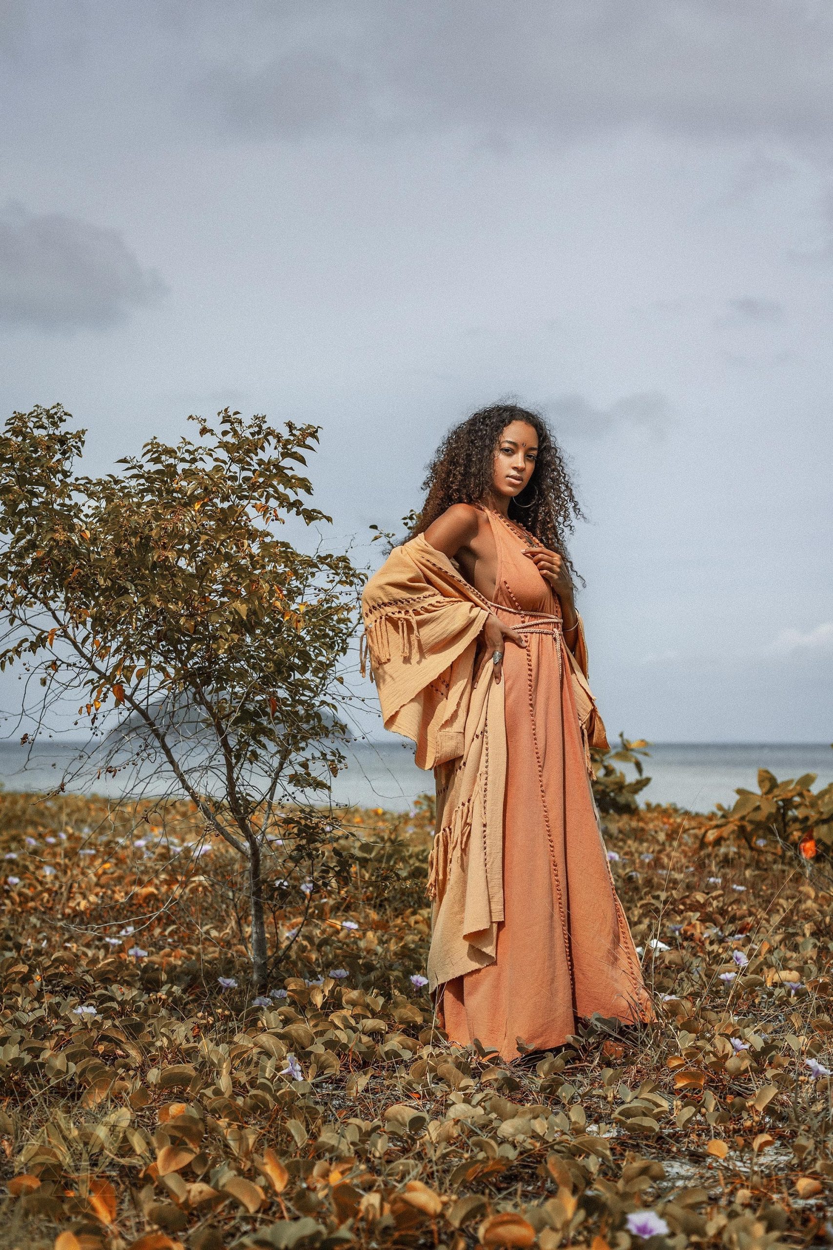 Boho Bridesmaid Dress Goddess Dusty Pink Open Back