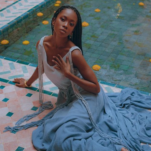 Sky Blue Greek Goddess Dress Ombre Adjustable Belted