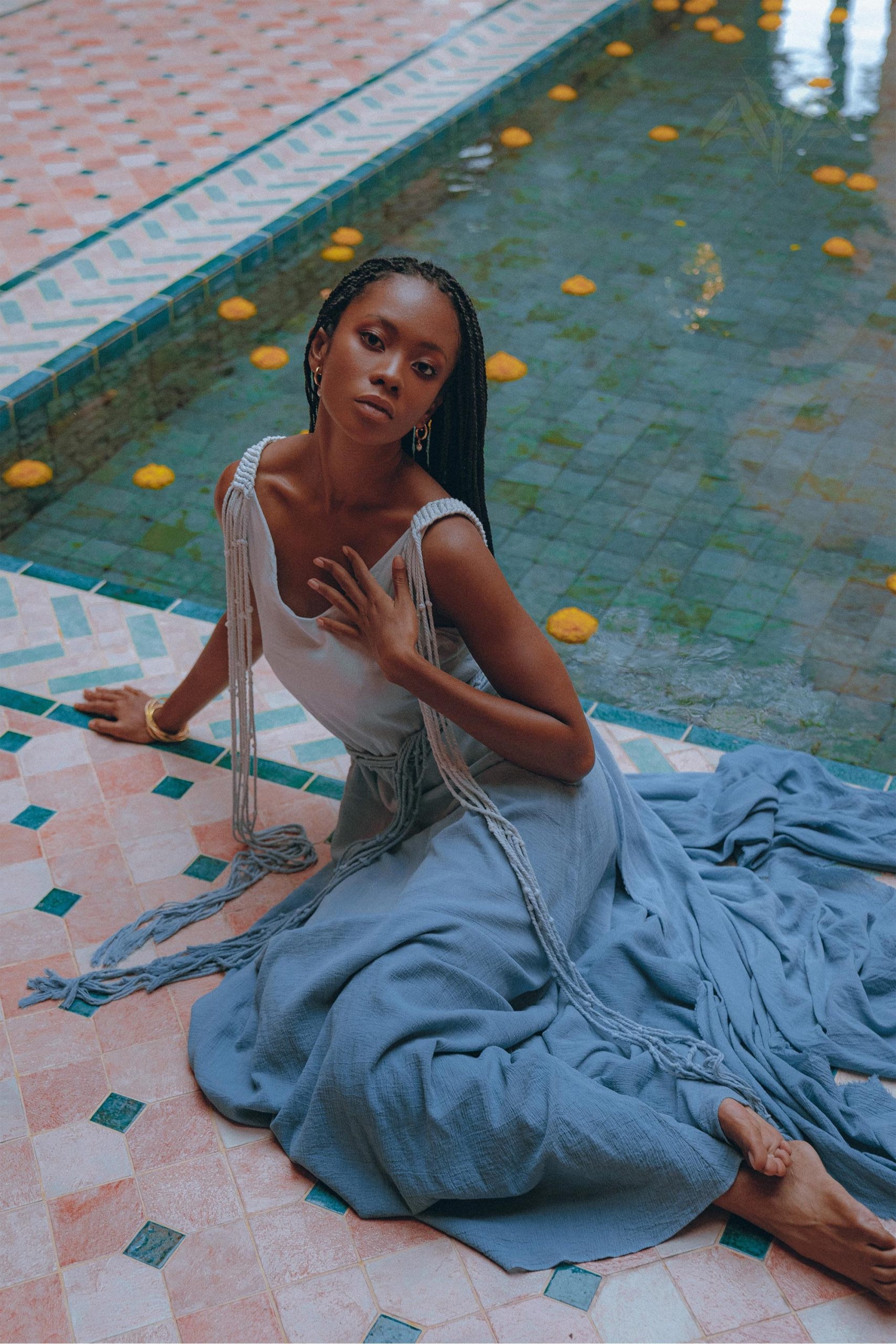 Sky Blue Greek Goddess Dress Ombre Adjustable Belted