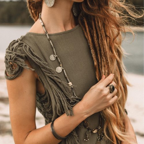 Dark Green Boho Mini Dress Tassel Festival Outfit