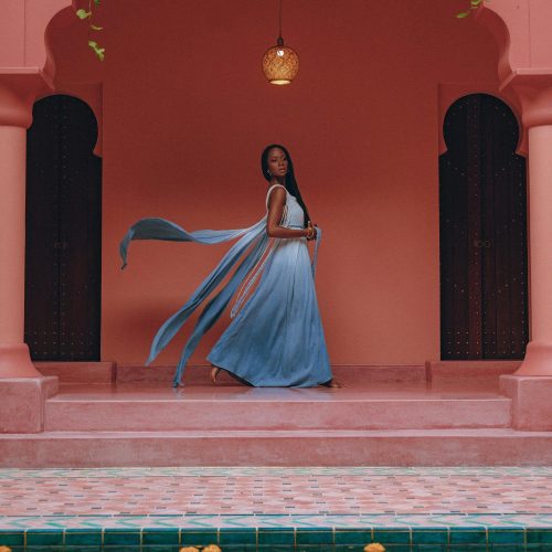 Sky Blue Greek Goddess Dress Ombre Adjustable Belted