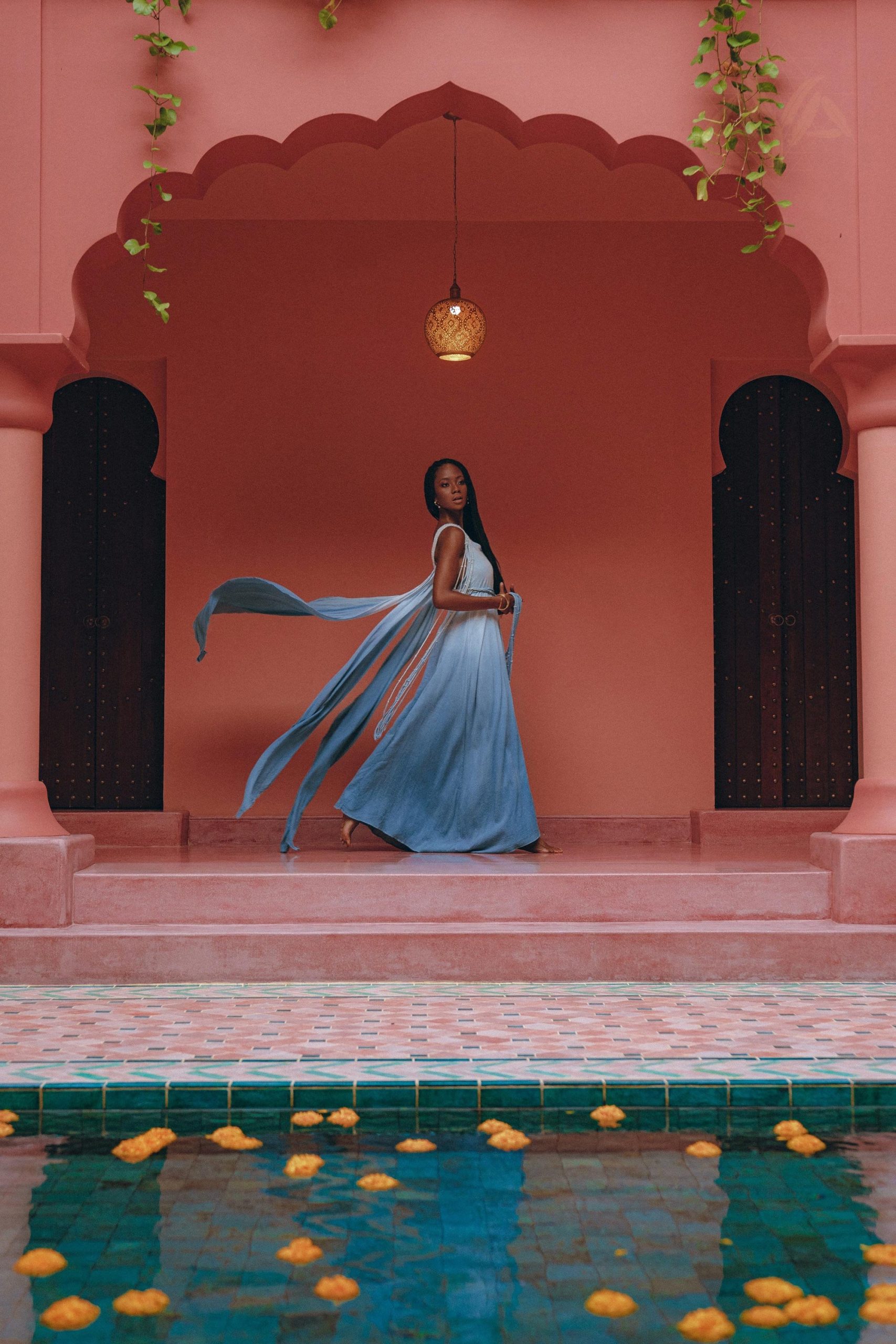 Sky Blue Greek Goddess Dress Ombre Adjustable Belted