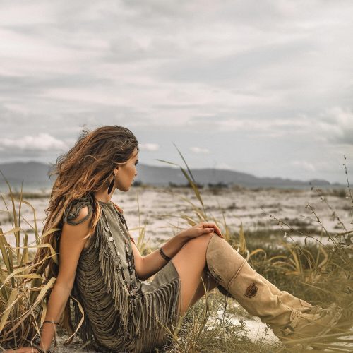 Dark Green Boho Mini Dress Tassel Festival Outfit