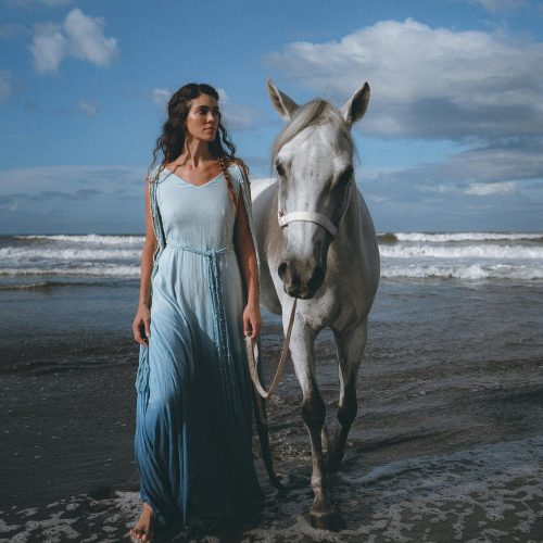 Sky Blue Greek Goddess Dress Ombre Adjustable Belted