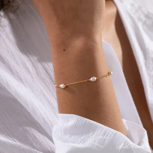 18k Gold Plated Pearl Bracelet Freshwater Dainty Minimalist