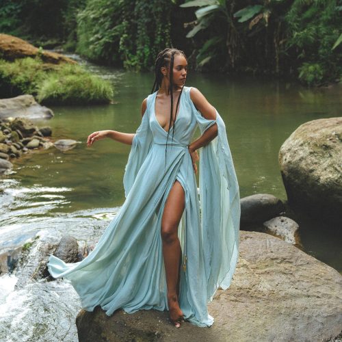 Sky Blue Makosh Goddess Bohemian Wedding Guest Gown