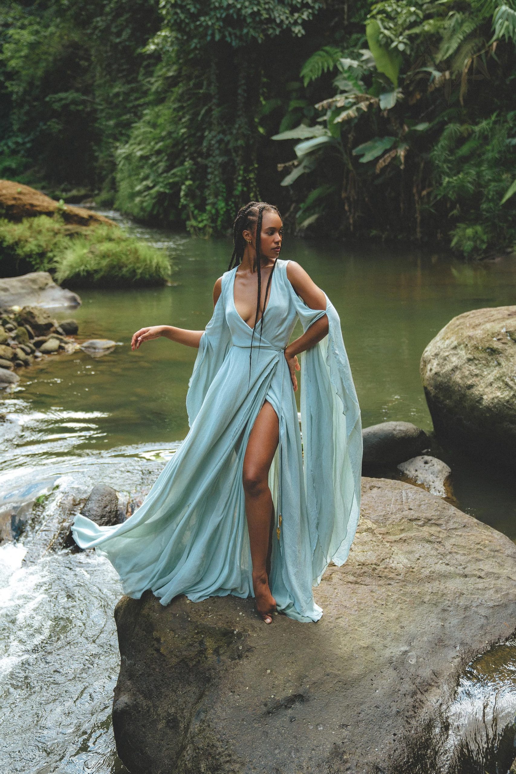 Sky Blue Makosh Goddess Bohemian Wedding Guest Gown