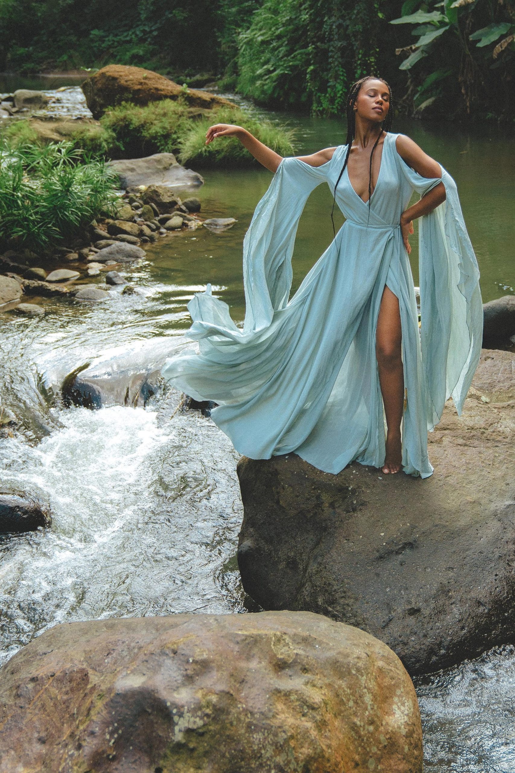 Sky Blue Makosh Goddess Bohemian Wedding Guest Gown