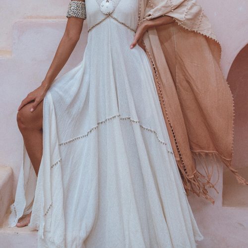 Off White Bhakti Dress Bridal Hand Embroidered Organic