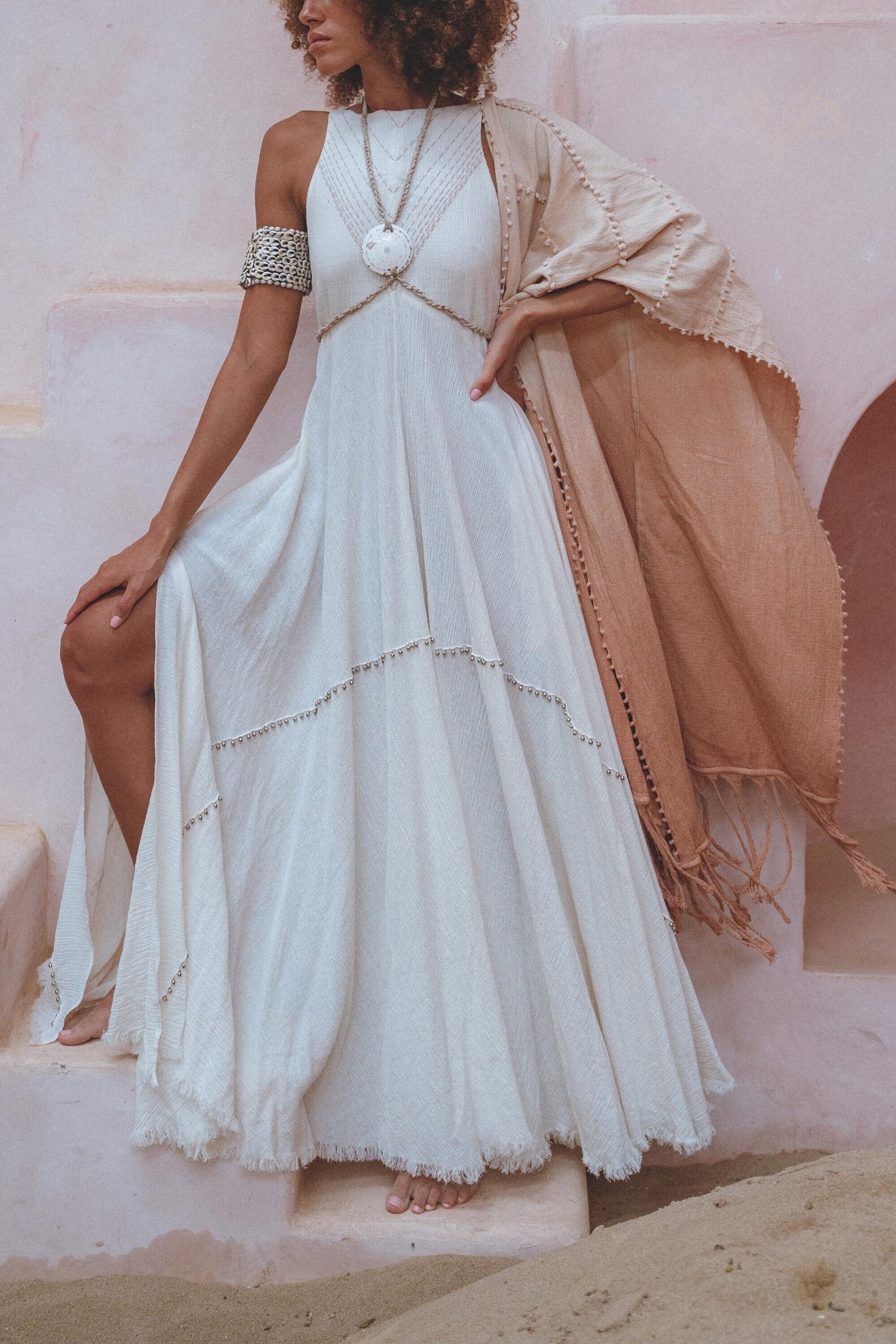 Off White Bhakti Dress Bridal Hand Embroidered Organic