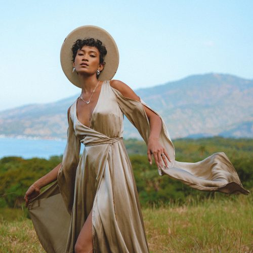 Matangi Organic Silk Gown Sage Gradation Goddess Dress