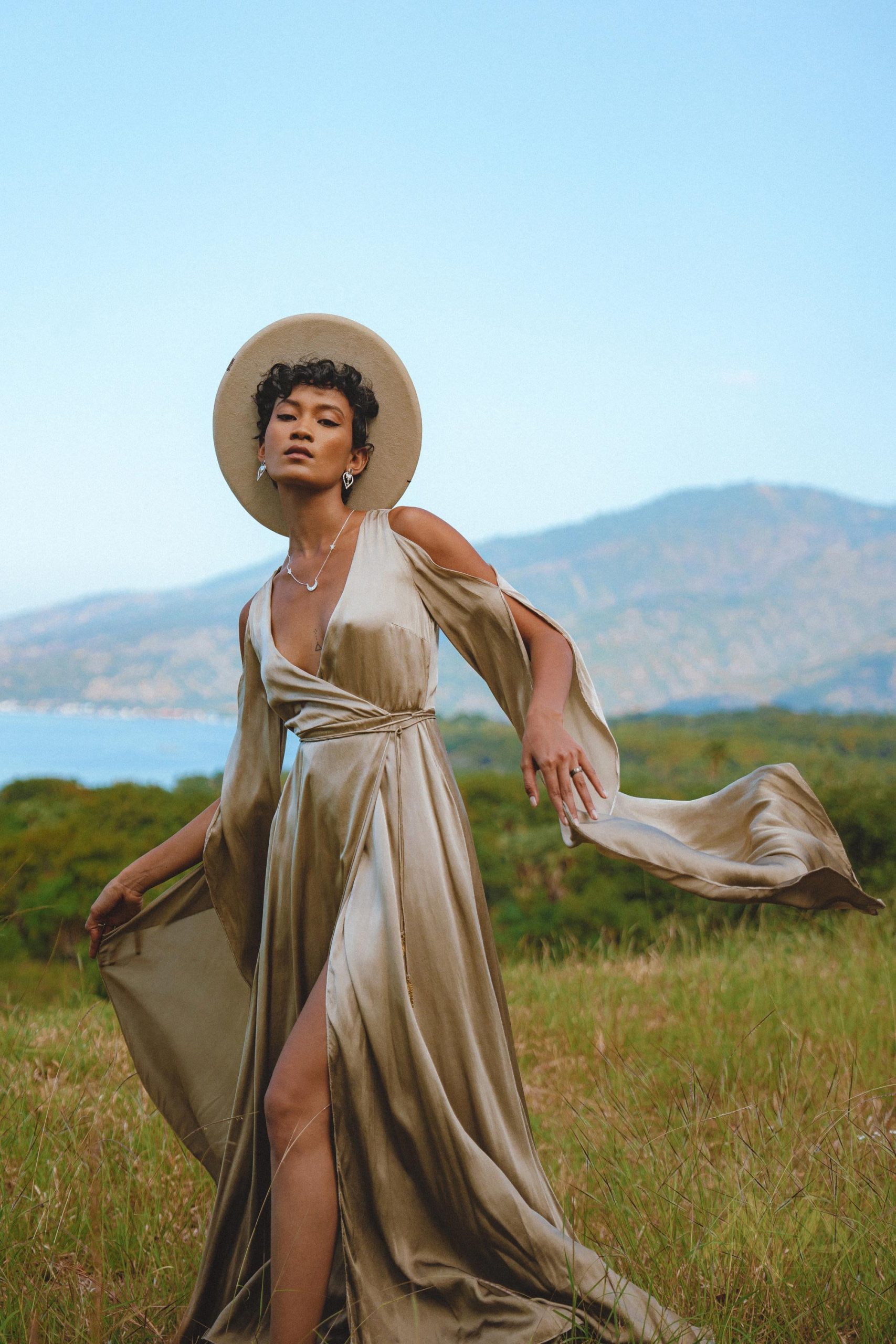 Matangi Organic Silk Gown Sage Gradation Goddess Dress