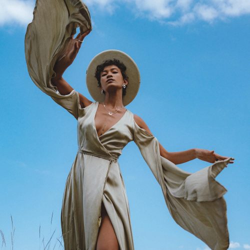 Matangi Organic Silk Gown Sage Gradation Goddess Dress