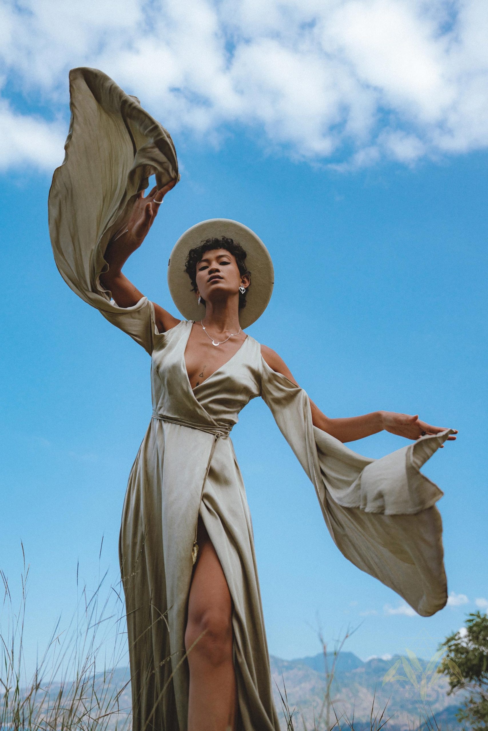 Matangi Organic Silk Gown Sage Gradation Goddess Dress