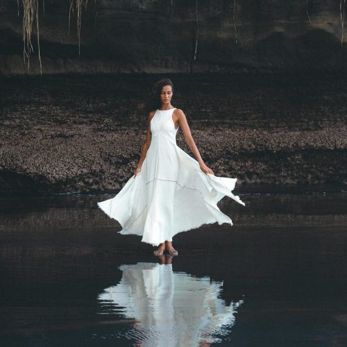 Off White Bhakti Dress Bridal Hand Embroidered Organic