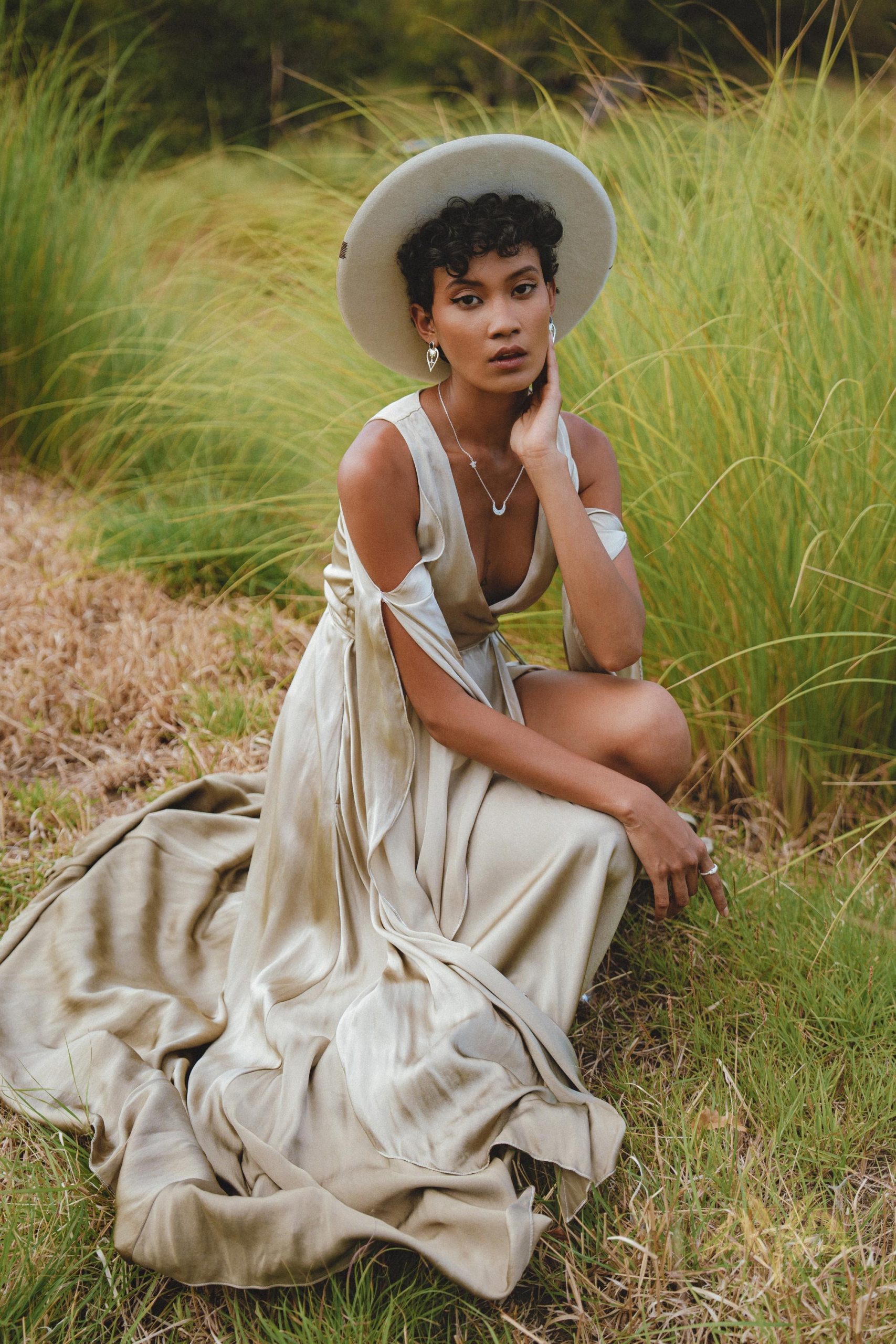 Matangi Organic Silk Gown Sage Gradation Goddess Dress