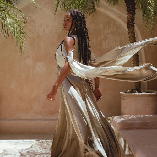 Matangi Organic Silk Gown Sage Gradation Goddess Dress