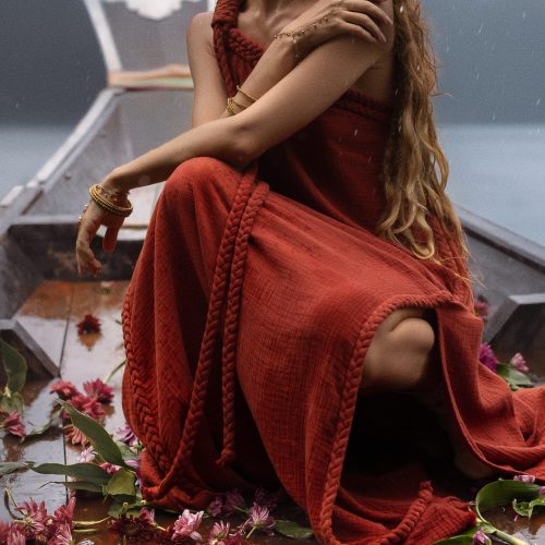 Red Aurora Greek Goddess Dress Organic One Shoulder