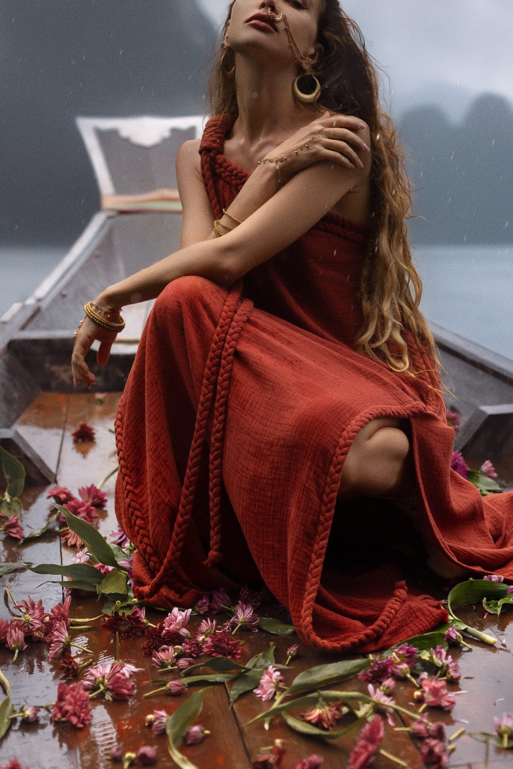 Red Aurora Greek Goddess Dress Organic One Shoulder