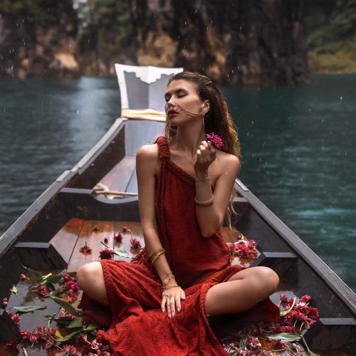 Red Aurora Greek Goddess Dress Organic One Shoulder