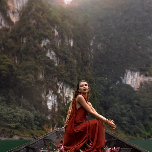 Red Aurora Greek Goddess Dress Organic One Shoulder