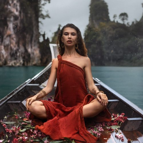 Red Aurora Greek Goddess Dress Organic One Shoulder