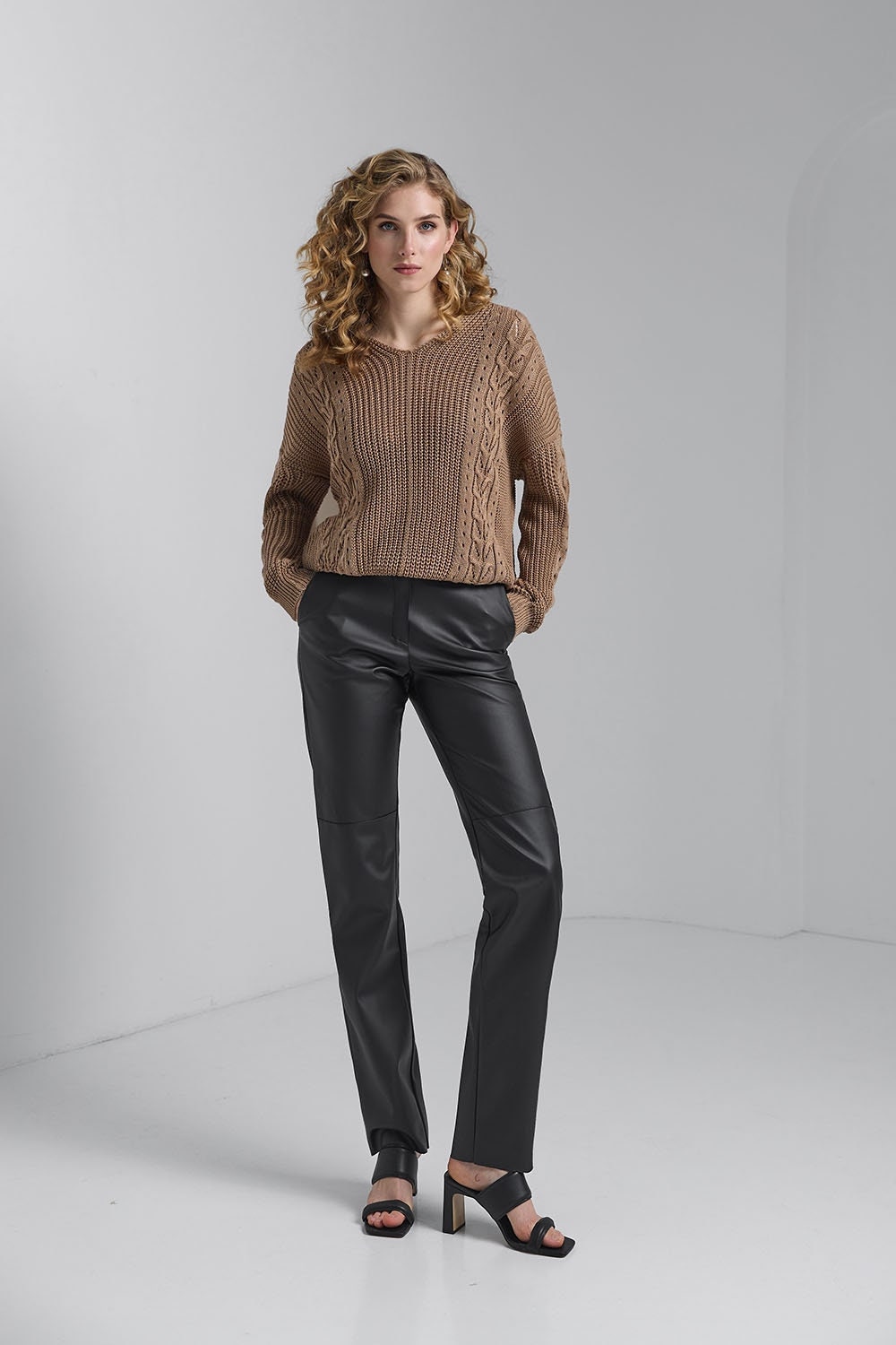 Cable Knit Sweater Cotton Top Pullover With Openwork