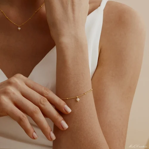 Minimalist Real Pearl Bracelet Bead Chain Gold Tiny