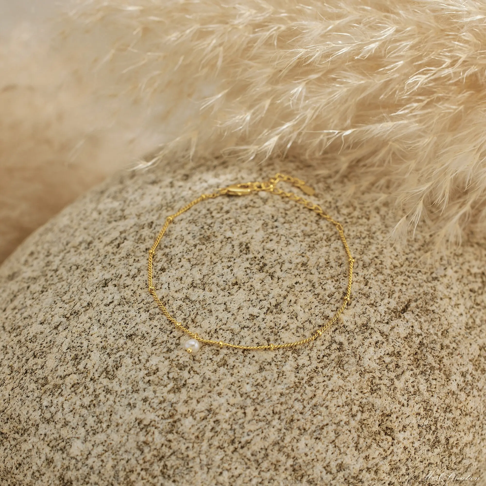 Minimalist Real Pearl Bracelet Bead Chain Gold Tiny