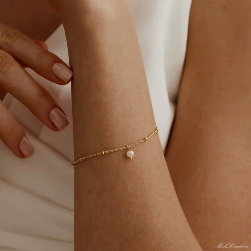 Minimalist Real Pearl Bracelet Bead Chain Gold Tiny