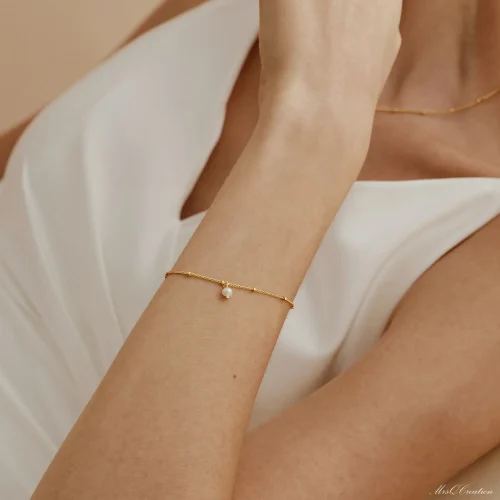 Minimalist Real Pearl Bracelet Bead Chain Gold Tiny