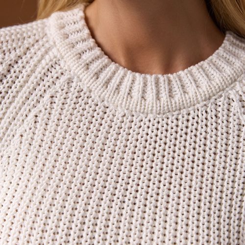 Sweater Women Casual Ribbed Cuff Crew Neck Knit