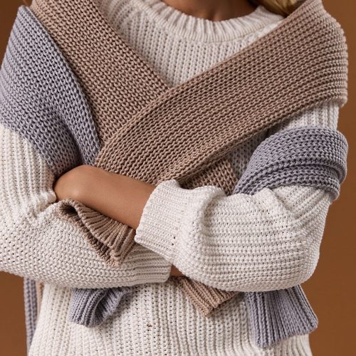 Sweater Women Casual Ribbed Cuff Crew Neck Knit