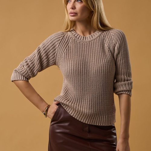 Sweater Women Casual Ribbed Cuff Crew Neck Knit