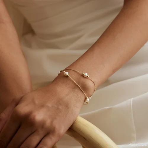 Double Chain Pearl Bracelet Freshwater Bead Gift Women