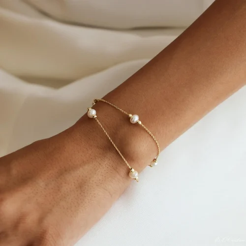 Double Chain Pearl Bracelet Freshwater Bead Gift Women