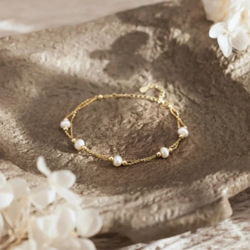 Double Chain Pearl Bracelet Freshwater Bead Gift Women