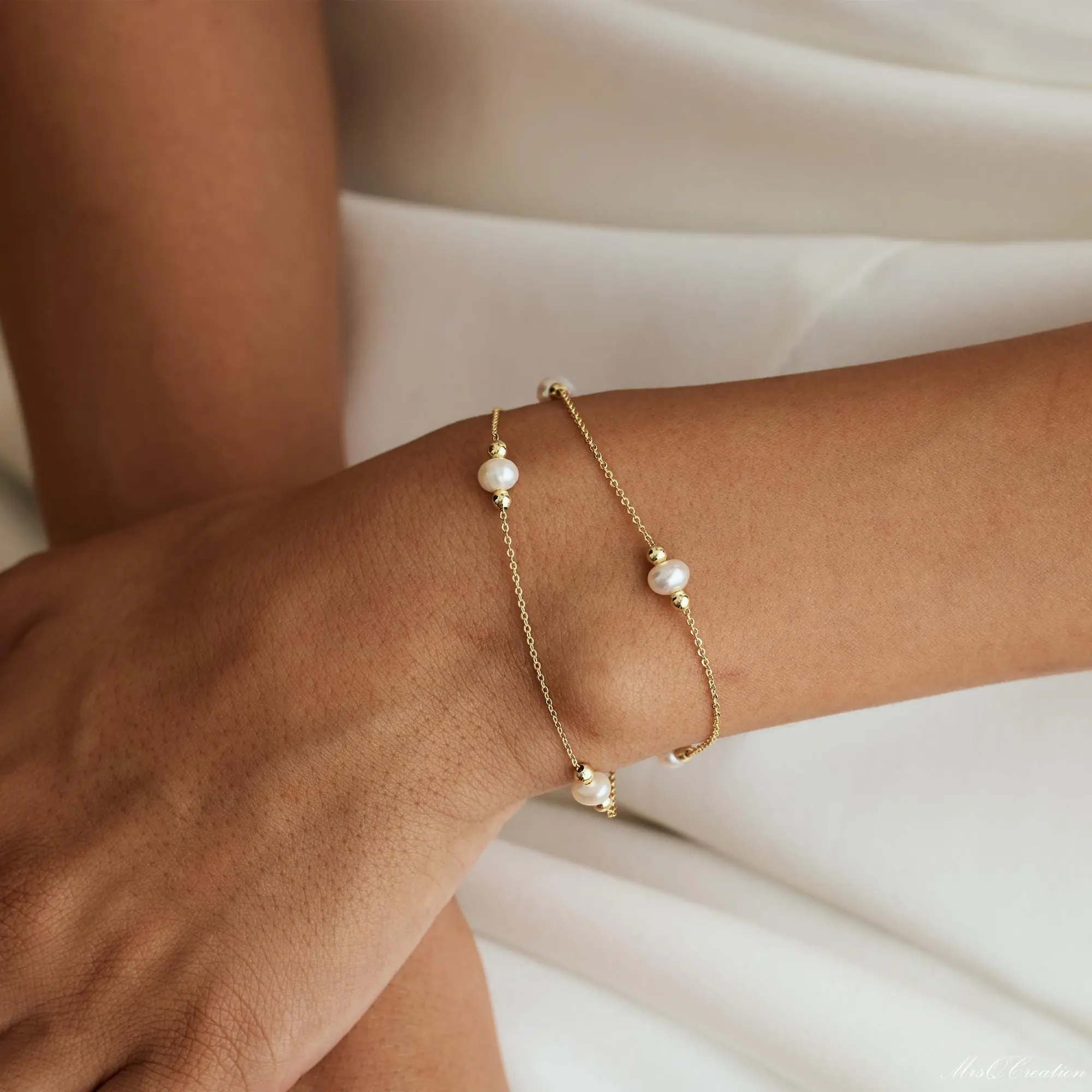 Double Chain Pearl Bracelet Freshwater Bead Gift Women