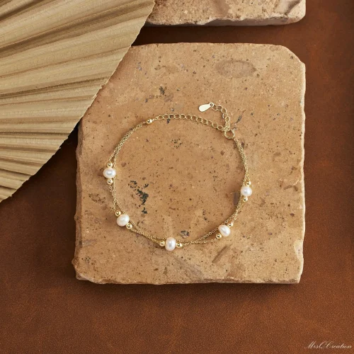 Double Chain Pearl Bracelet Freshwater Bead Gift Women