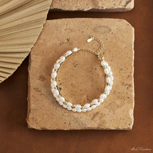 Three Layer Bracelet Real Freshwater Pearl Triple Chain